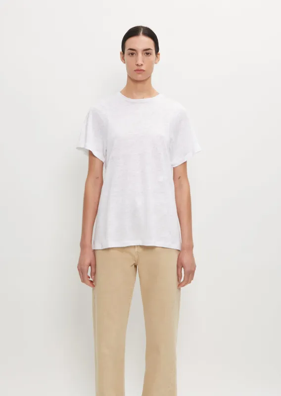 Curved Seam Linen Tee — White sold by La Garconne