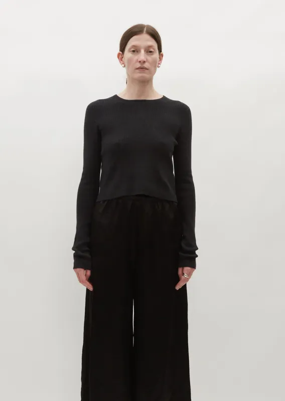 Rib Crop Crewneck — Charcoal Melange sold by La Garconne