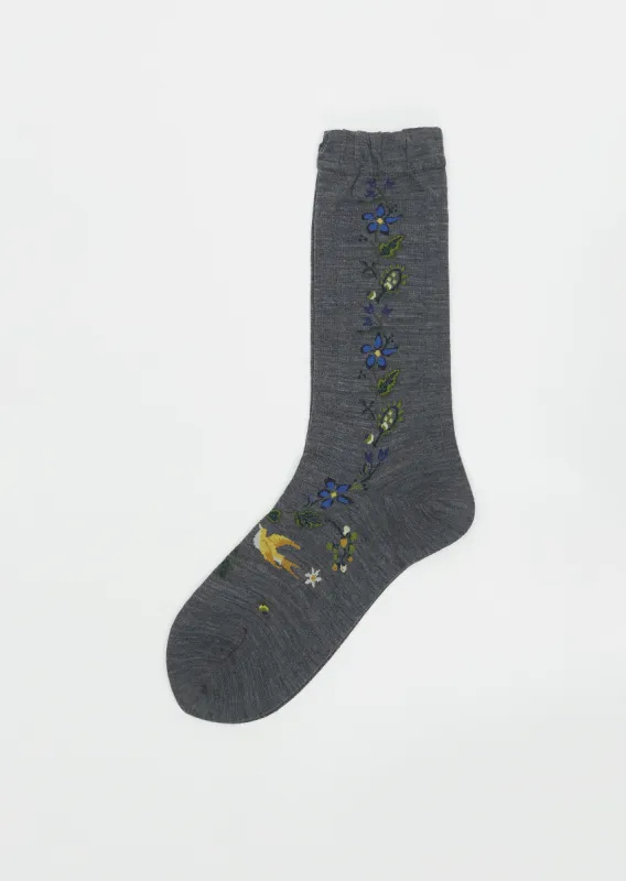 Peace Bird Socks — Medium Grey sold by La Garconne