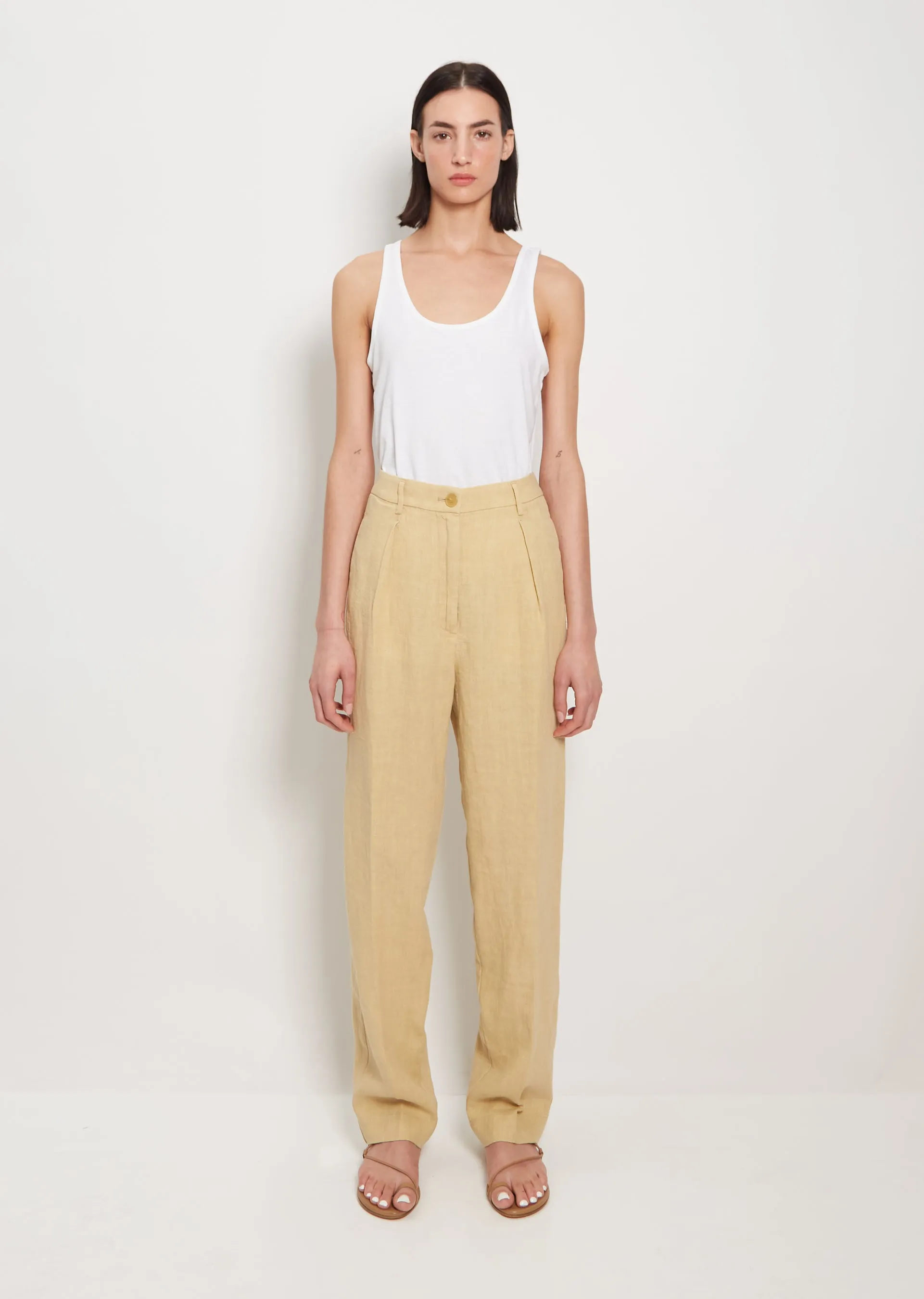 Linen Canvas Pants — Gold sold by La Garconne