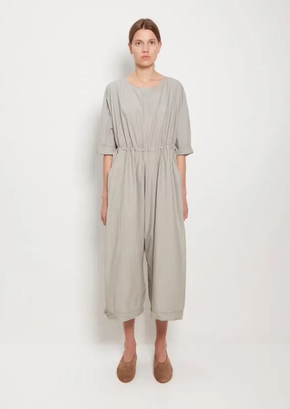 Tissue Cotton Roundneck Jumpsuit — Stone Grey sold by La Garconne