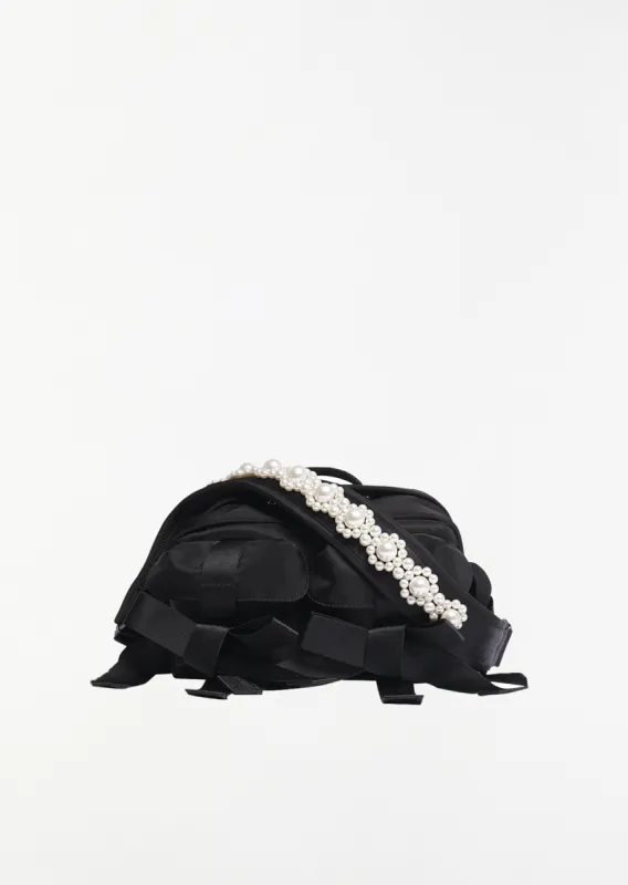 Beaded Classic Bow Crossbody Bag — Black sold by La Garconne