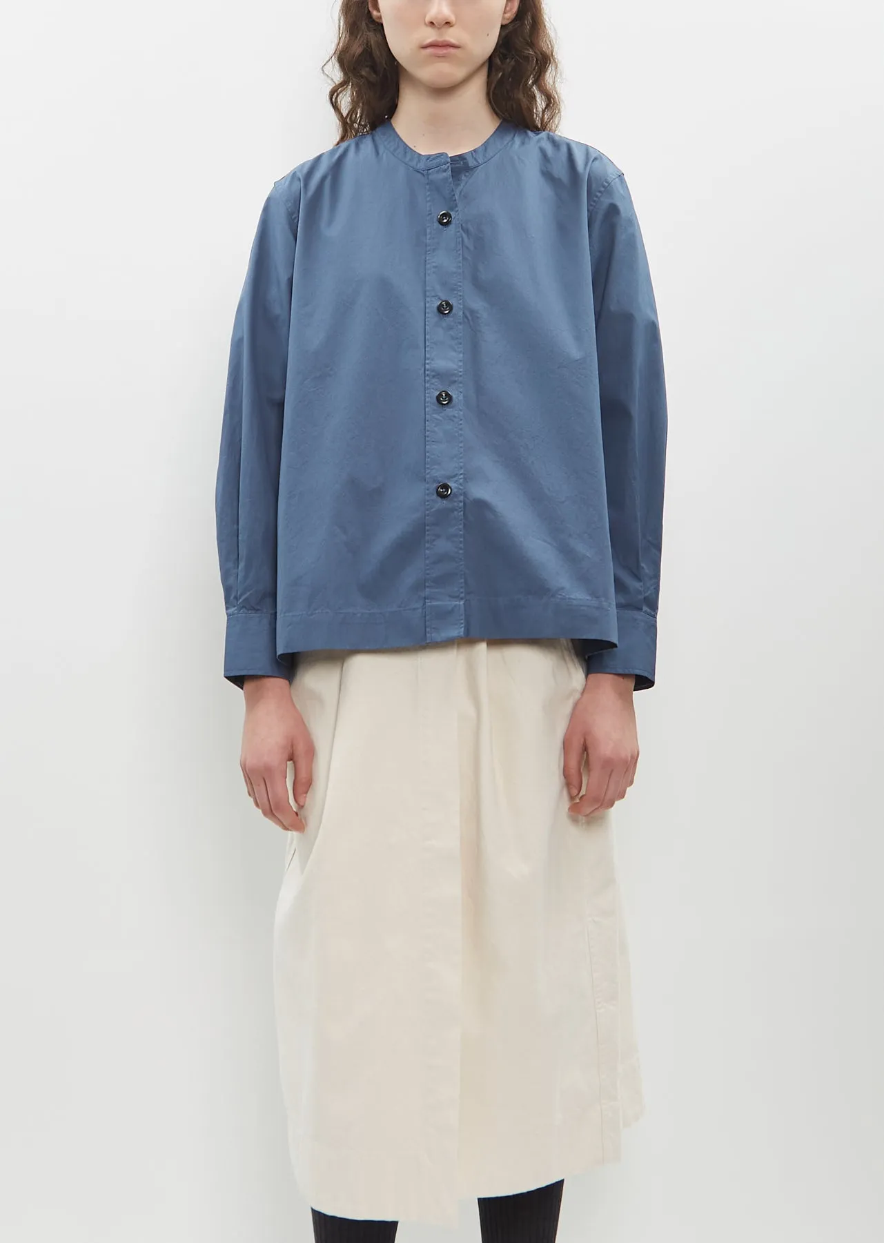 Button Through Collarless Shirt sold by La Garconne