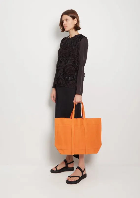 Medium Washed Canvas 6-Pockets Tote — Orange sold by La Garconne