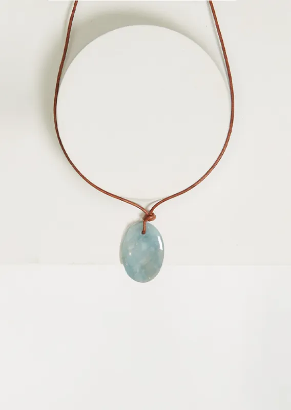 Aquamarine Leather Cord Necklace sold by La Garconne