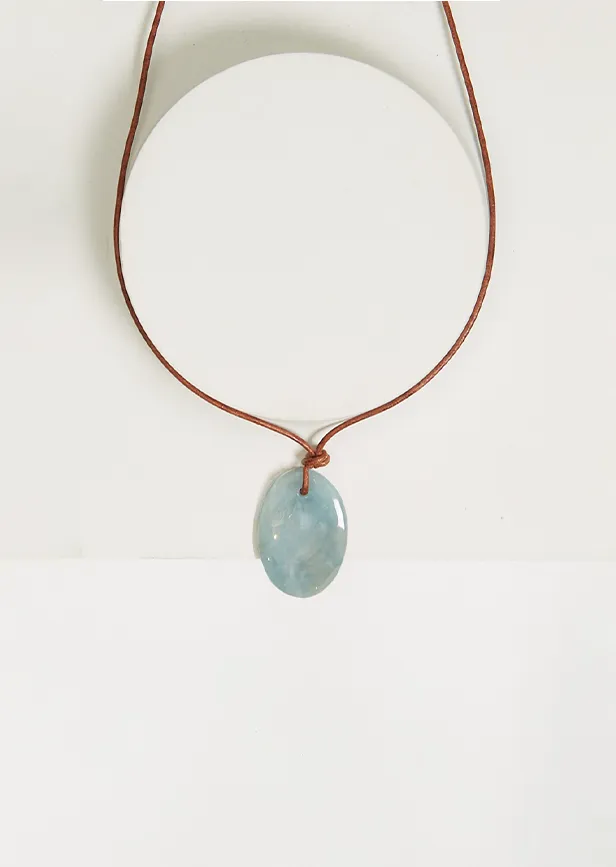 Aquamarine Leather Cord Necklace sold by La Garconne