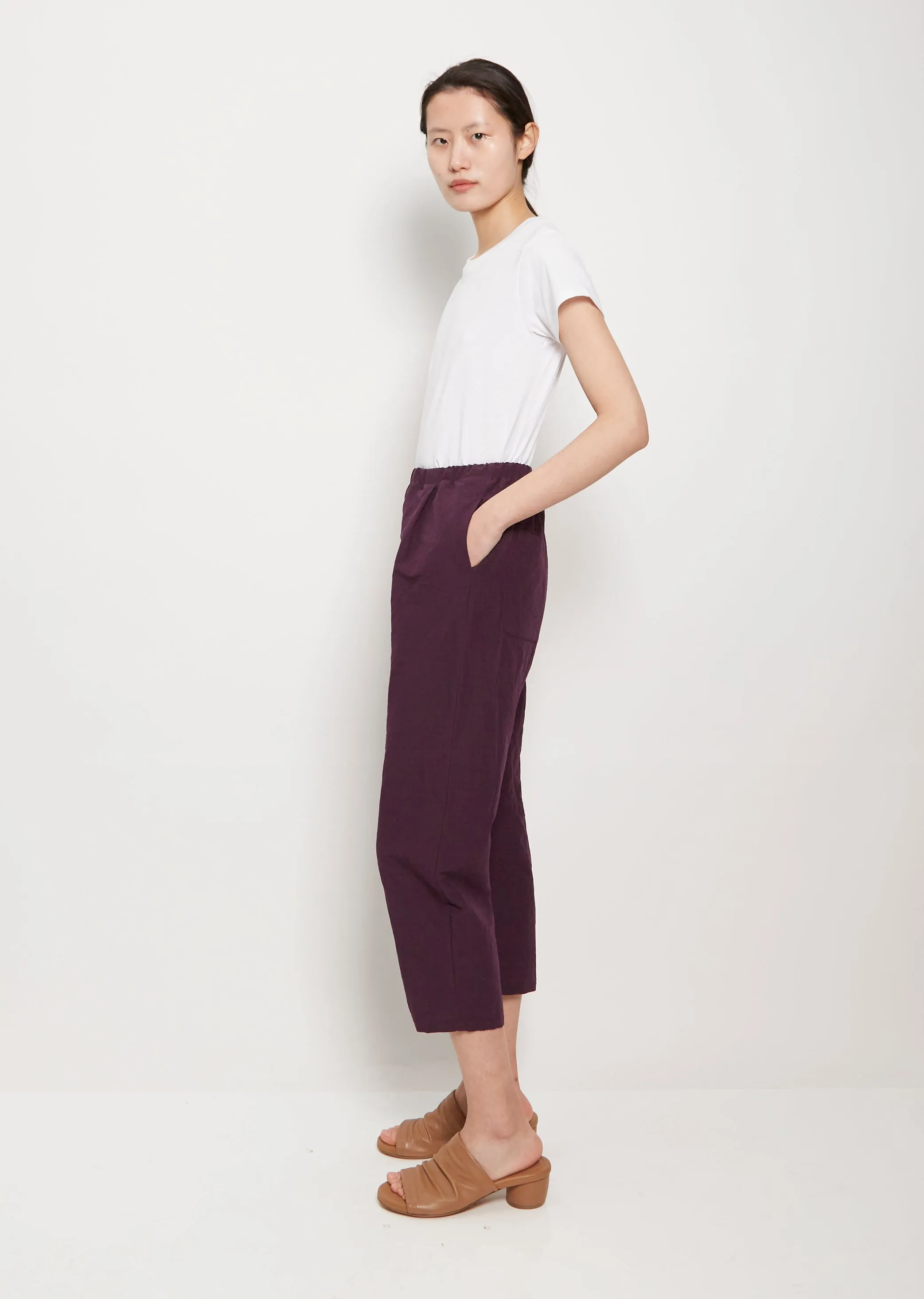 Tapered Linen Cotton Trousers — Aubergine sold by La Garconne product image thumbnail 2