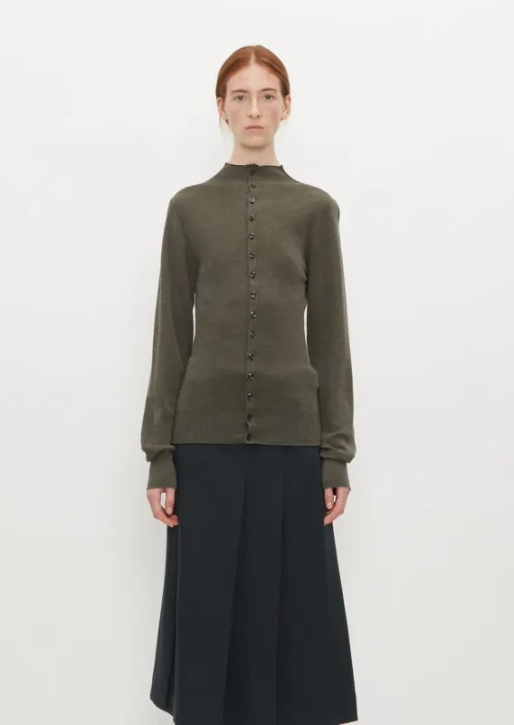 Fitted Seamless Cardigan - Dusty Olive sold by La Garconne