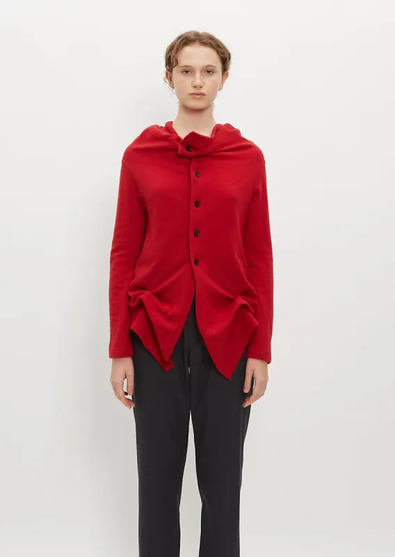 Ruffled Front Sleeve Cardigan — Red sold by La Garconne