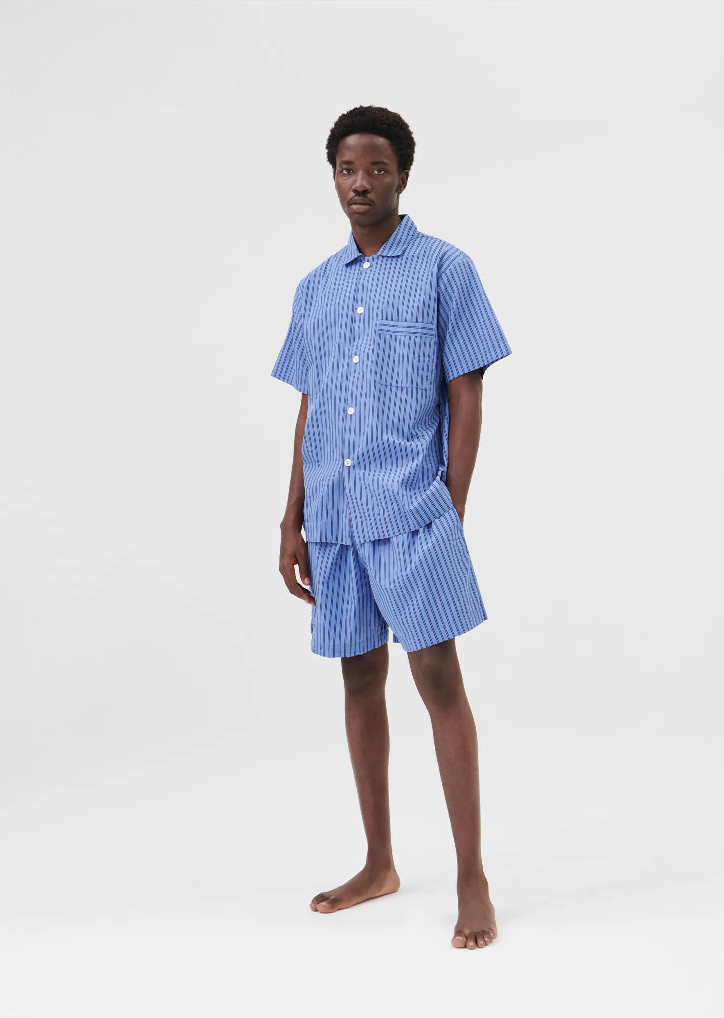 Cotton Poplin Pyjamas Short Sleeve Shirt — Boro Stripes sold by La Garconne product image thumbnail 4