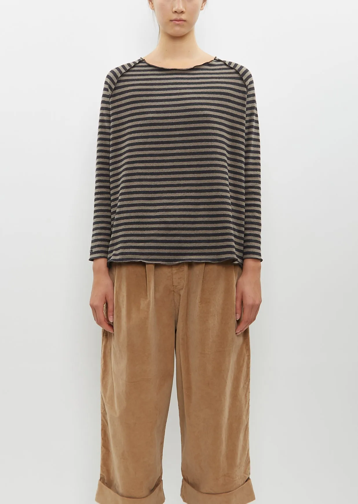 Raglan Riga Stripe Sweater — Slate sold by La Garconne