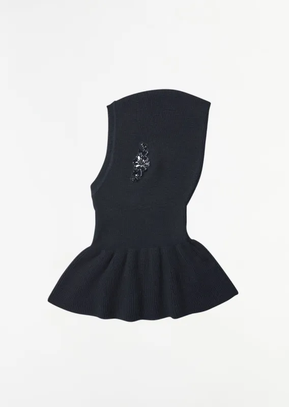 Turbo Embellished Pointed Merino Silk Knit Balaclava — Black sold by La Garconne