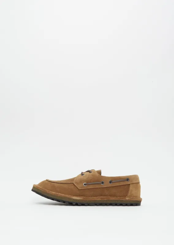 Suede Boat Shoes — Sand sold by La Garconne