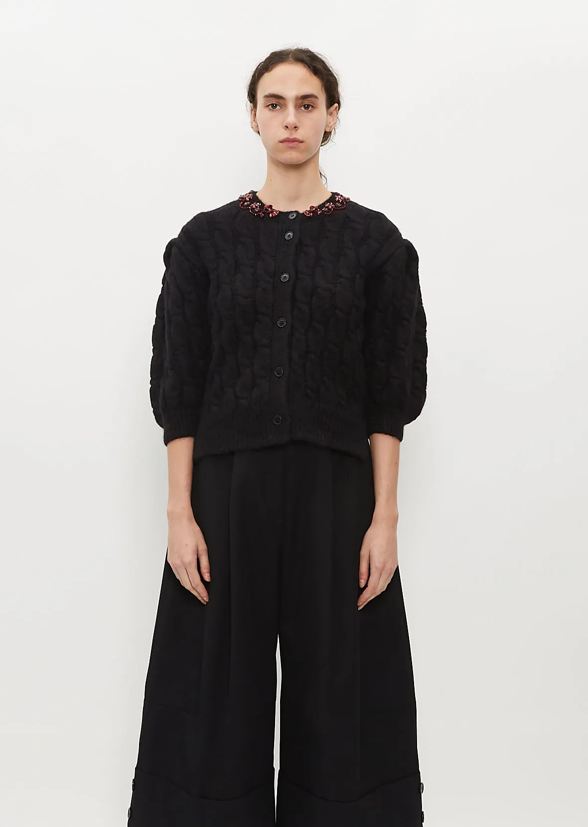 LS Cable Knit Cardigan w/ Embl sold by La Garconne