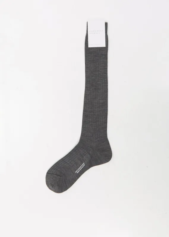 Long Ribbed Sock — School Grey sold by La Garconne