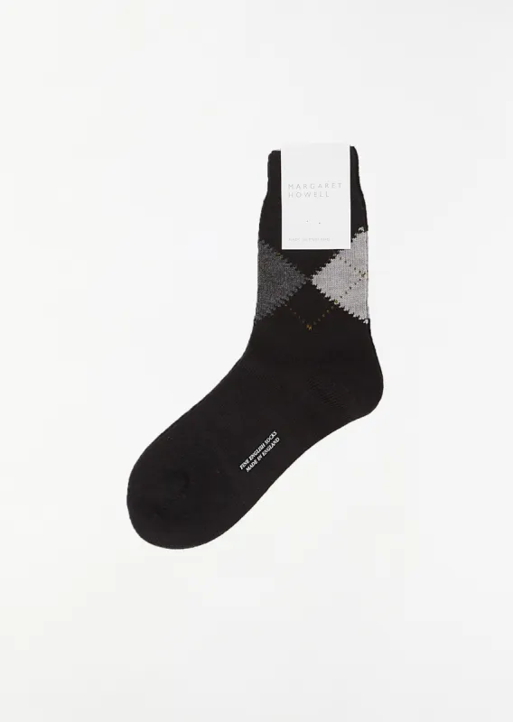 Argyle Sock — Black/Grey/Light Grey sold by La Garconne
