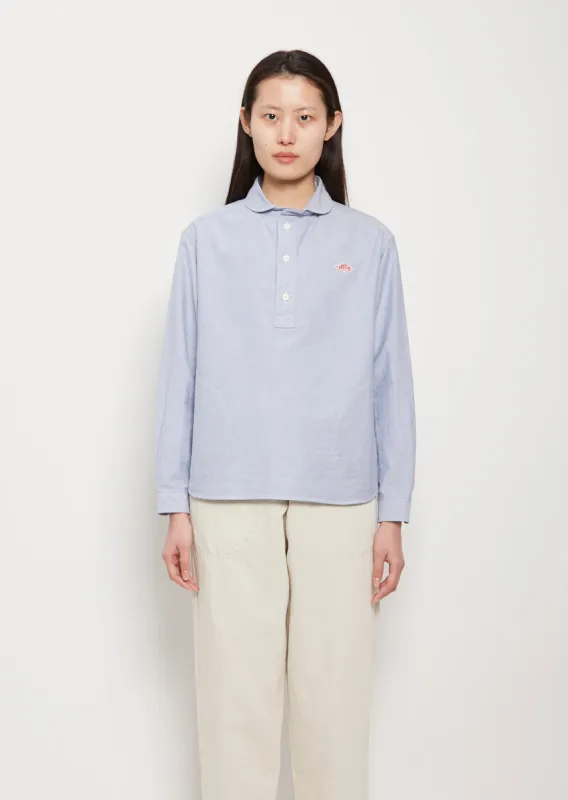 Round Collar Long Sleeve Cotton Shirt — Blue sold by La Garconne