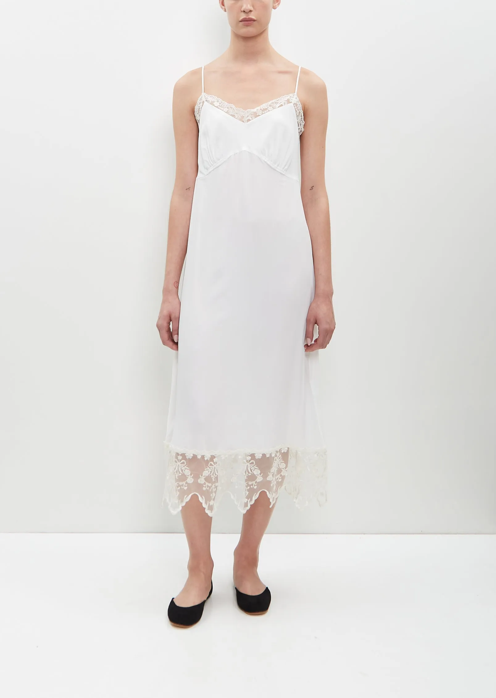 Lace Trim Slip Dress — Ivory sold by La Garconne