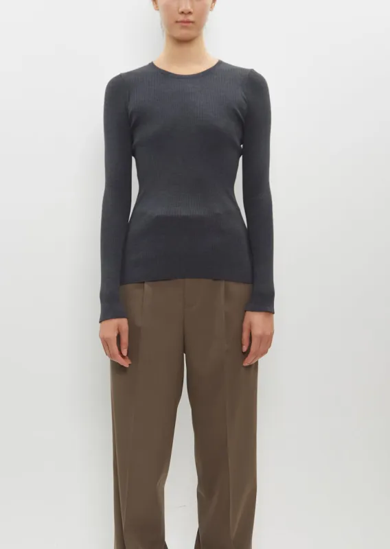 Super Fine Wool High Gauge Rib Knit Pullover — Top Charcoal sold by La Garconne