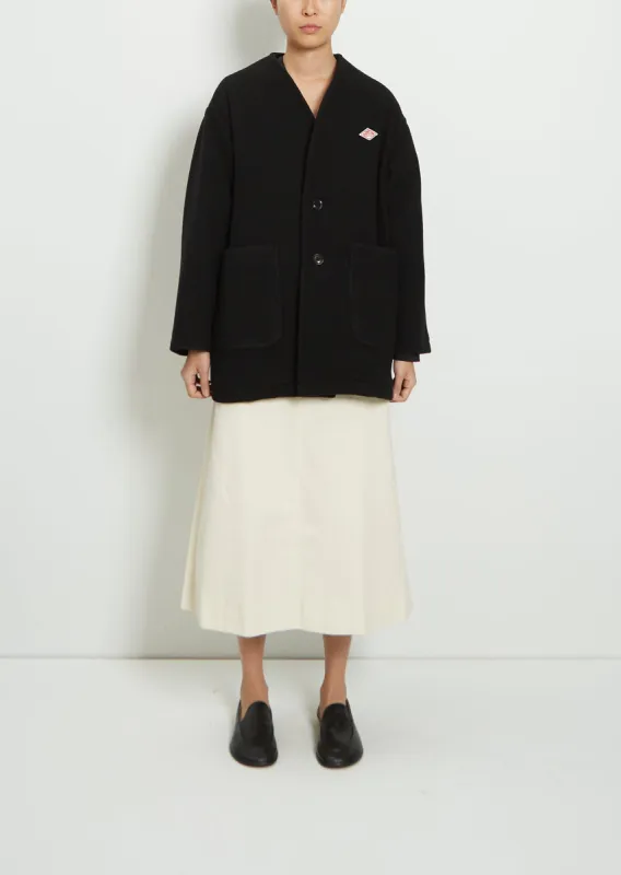 Wool Blend Collarless V-Neck Coat sold by La Garconne
