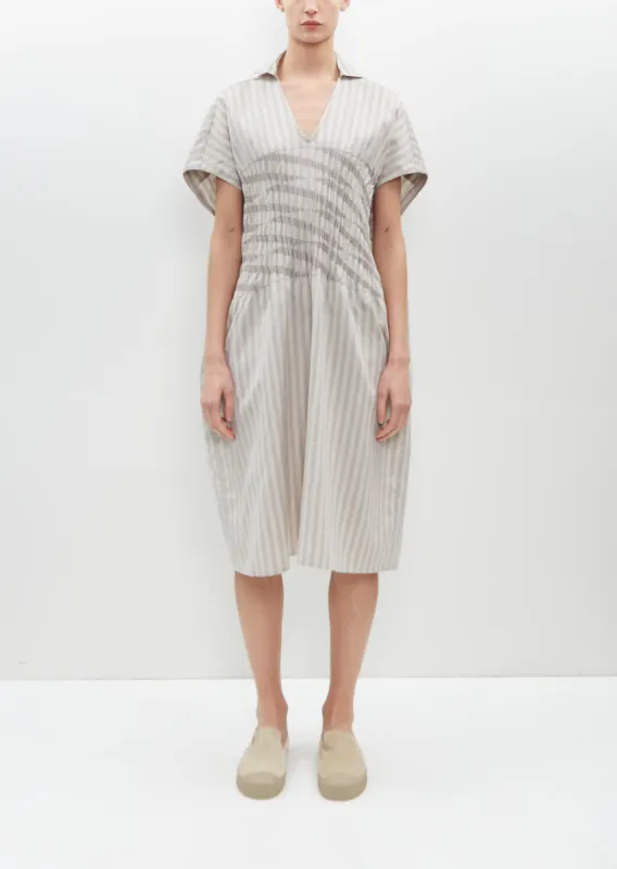 Pleated Embroidery Kaftan — Bone Stripe sold by La Garconne