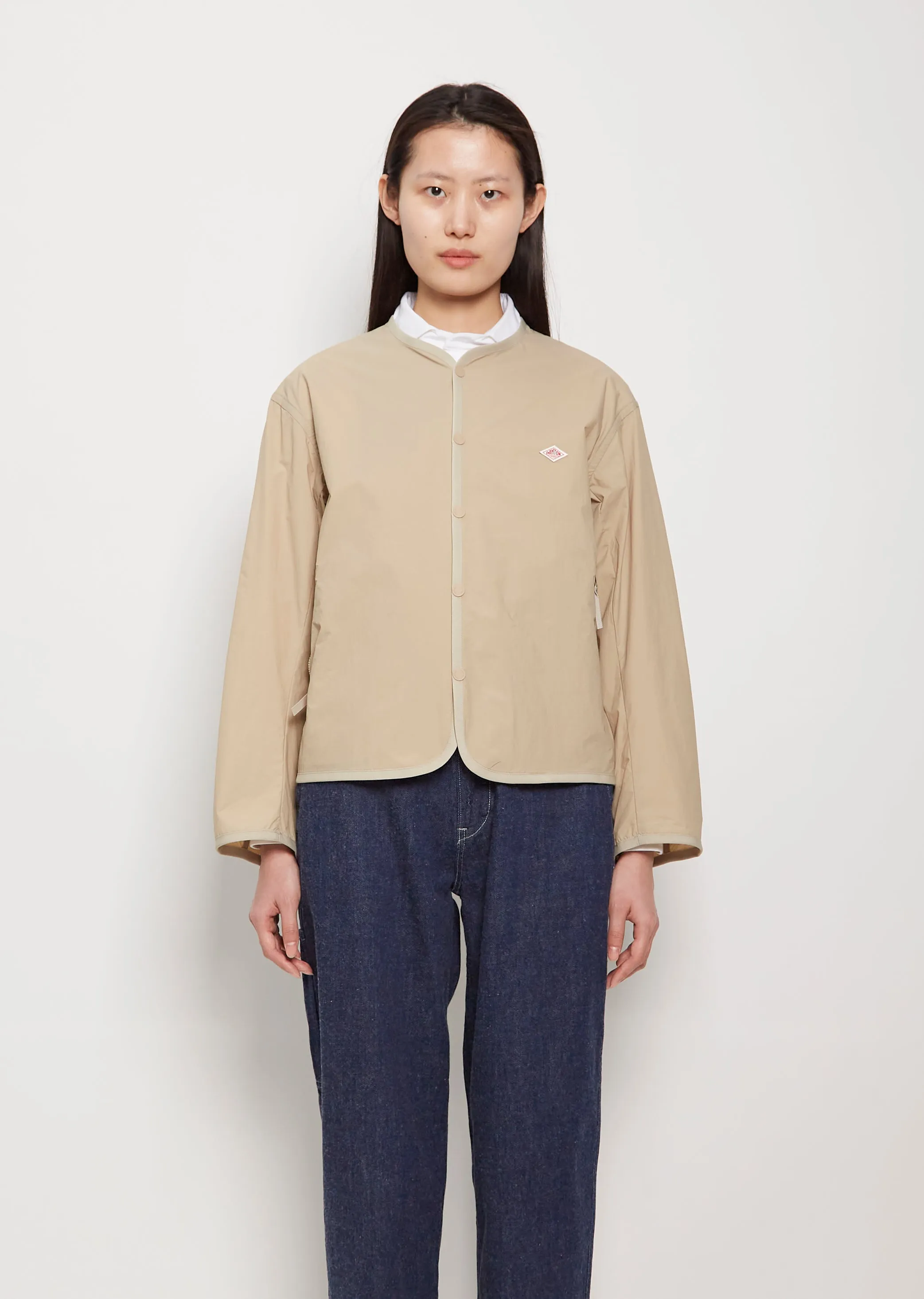 Collarless Nylon Jacket — Sand Beige sold by La Garconne