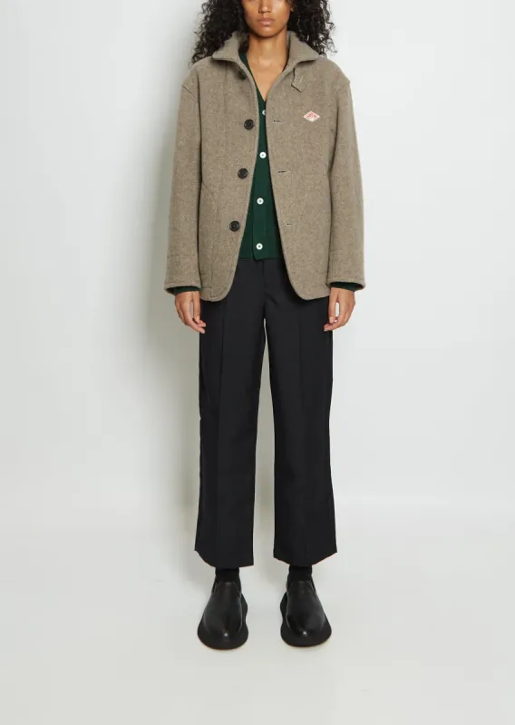 Wool Blend Round Collar Jacket — Beige sold by La Garconne