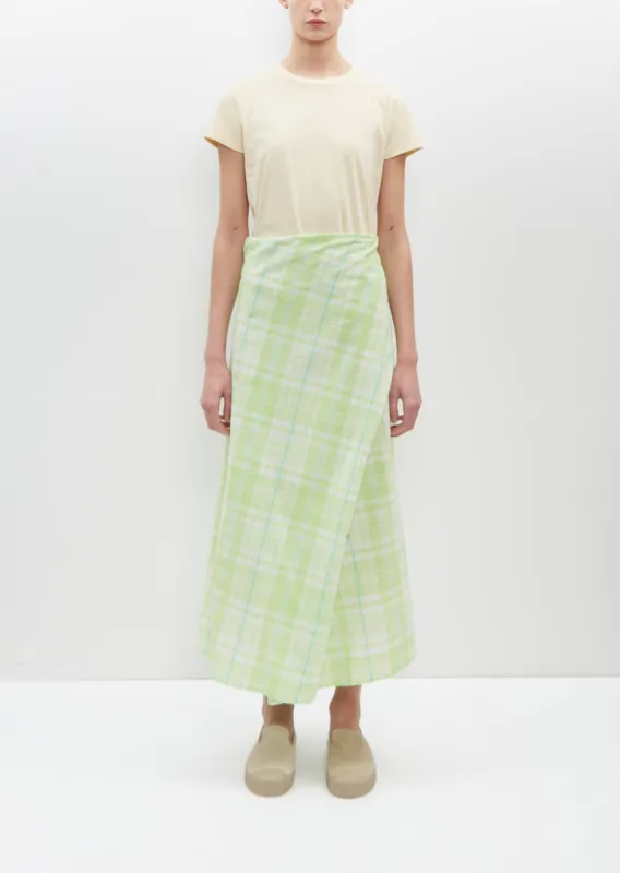 Draped Wrap Skirt — Lime Plaid sold by La Garconne