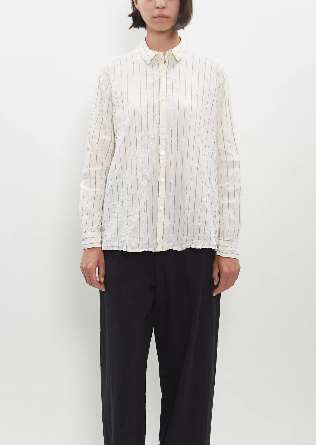 Crinkle Cotton Striped Blouse sold by La Garconne