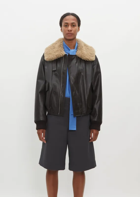 Shearling Collar Leather Jacket sold by La Garconne
