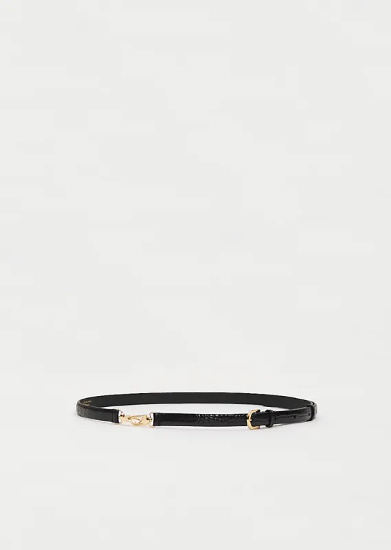 Double Clasp Leather Belt — Croco Black sold by La Garconne