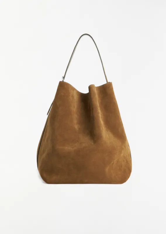 Belted Suede Tote — Tan sold by La Garconne