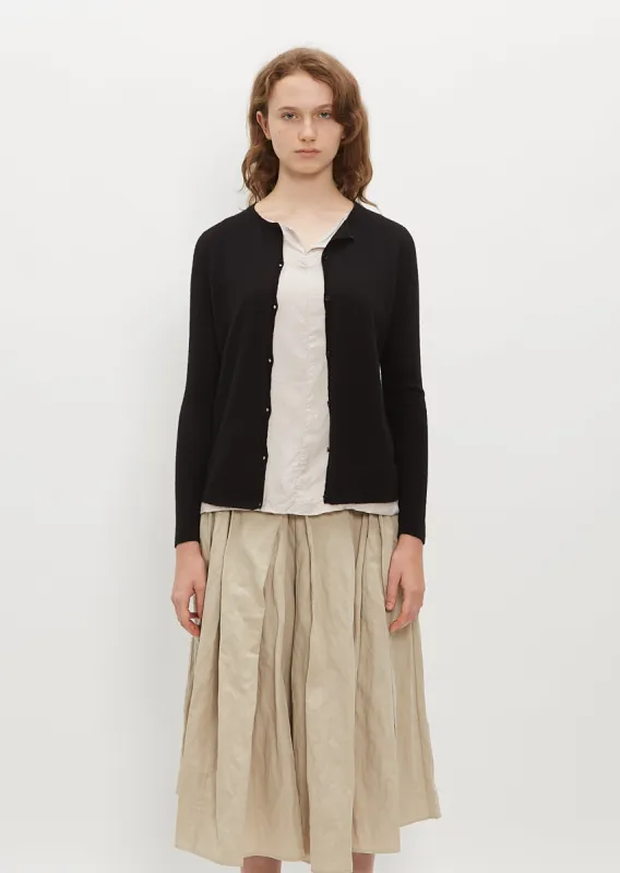 Round Neck Cashmere Silk Cardigan — Black sold by La Garconne