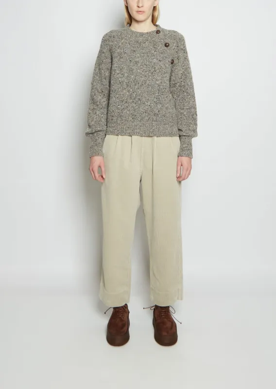 Merino Wool Button Raglan Crew Neck sold by La Garconne