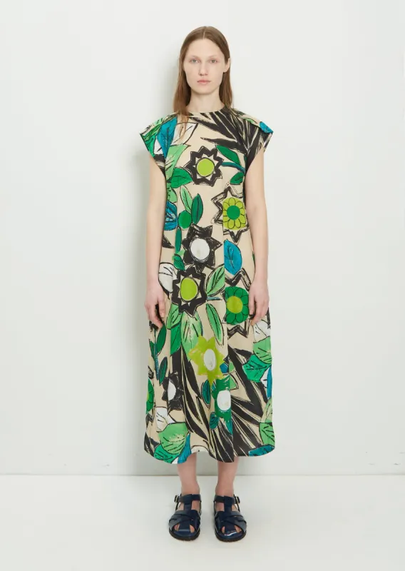Dimi A-Line Cotton Dress — Green Flower sold by La Garconne