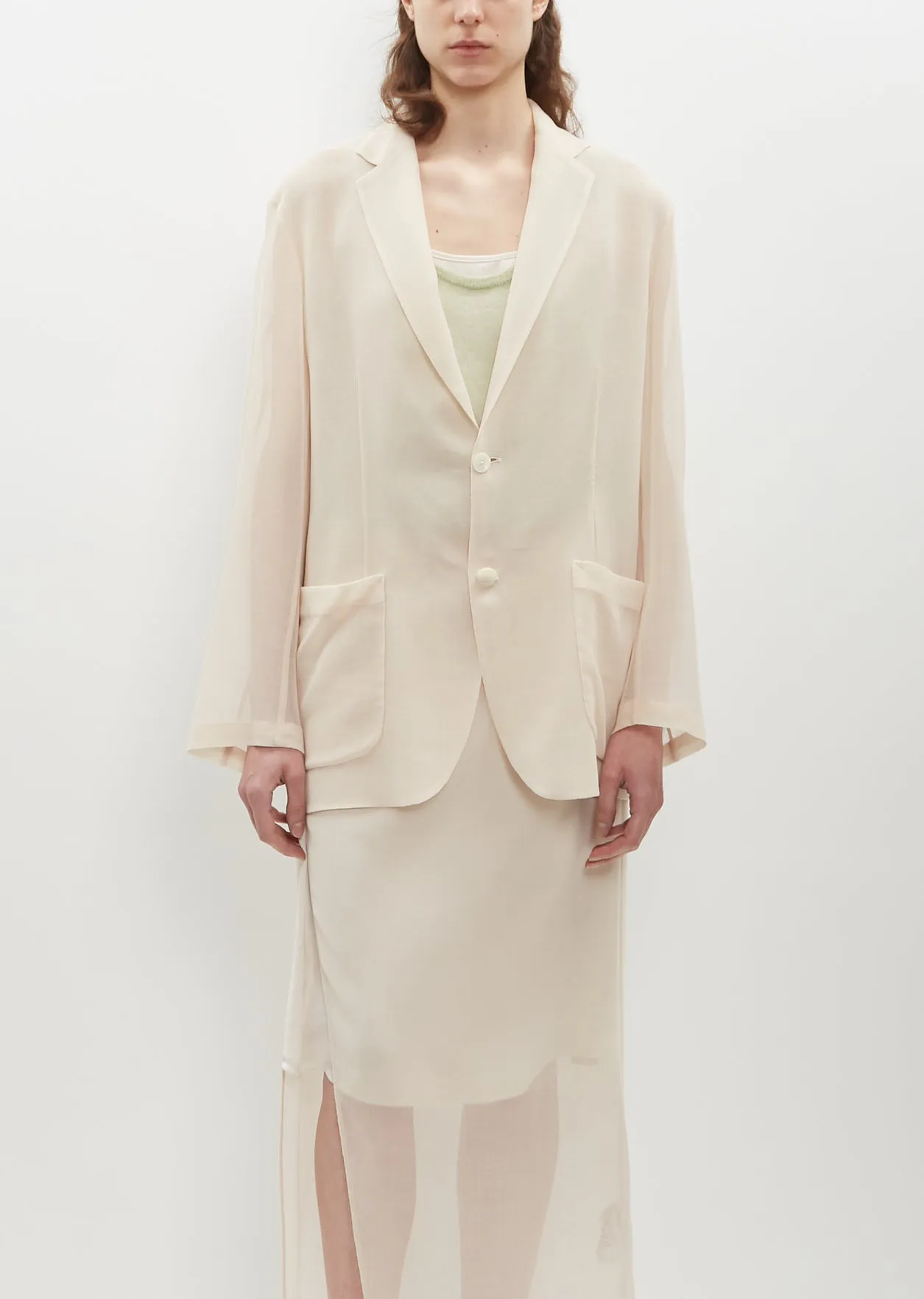 Recycled Wool Blend Leno Sheer Jacket — Ivory sold by La Garconne