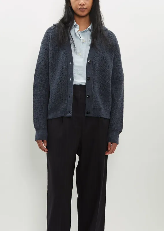 Collared Wool Rib Cardigan sold by La Garconne