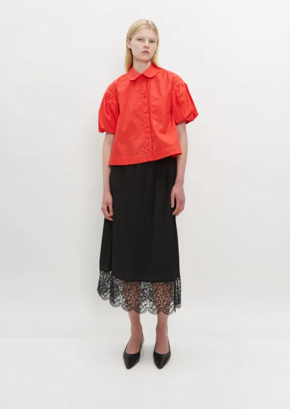 Cropped Puff Sleeve Shirt — Red sold by La Garconne