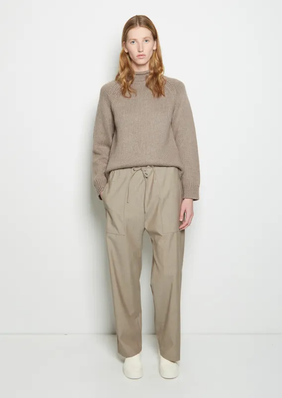 Light Wool Drawstring Trousers — Beige sold by La Garconne