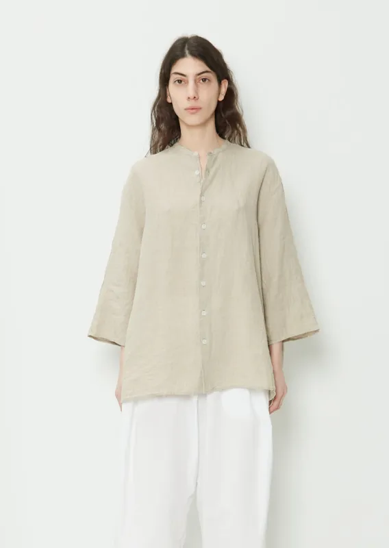 Band Collar Cotton Blouse — Natural sold by La Garconne