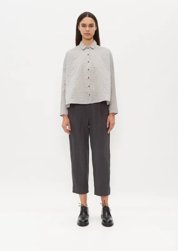 Mini Collar Cotton Silk Boxy Shirt — Gray sold by La Garconne