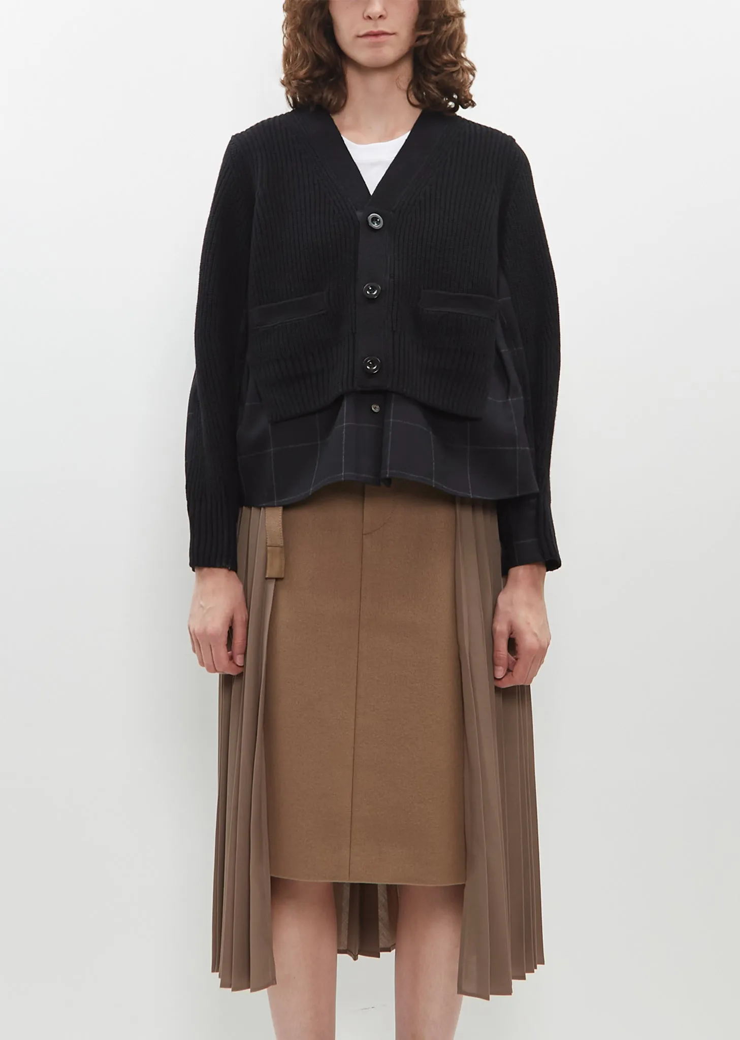 Windowpane Knit Cardigan sold by La Garconne