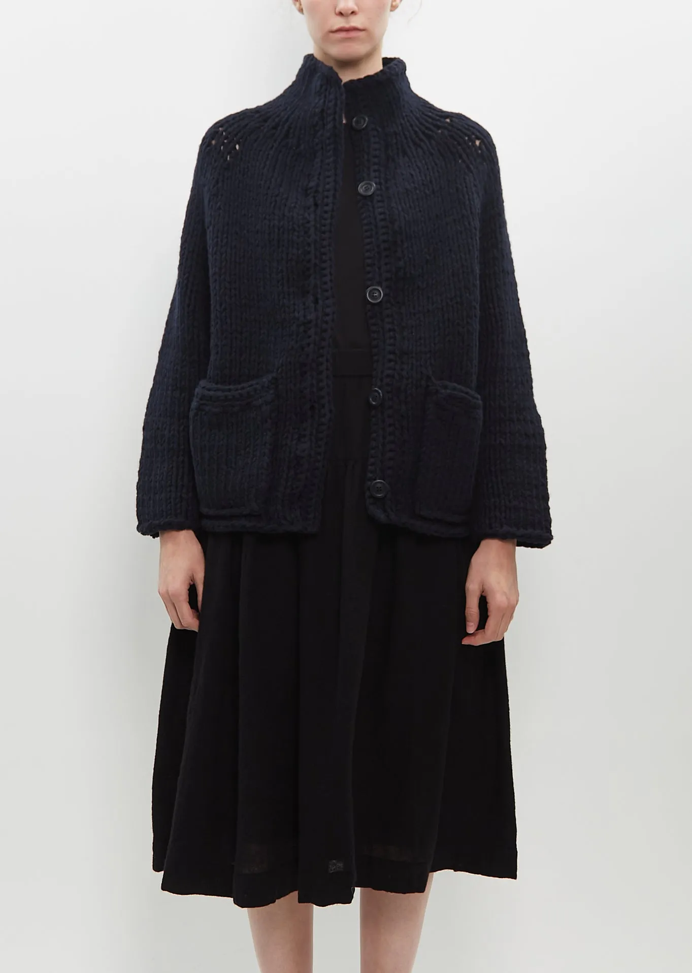 Wool Cardigan — Navy sold by La Garconne