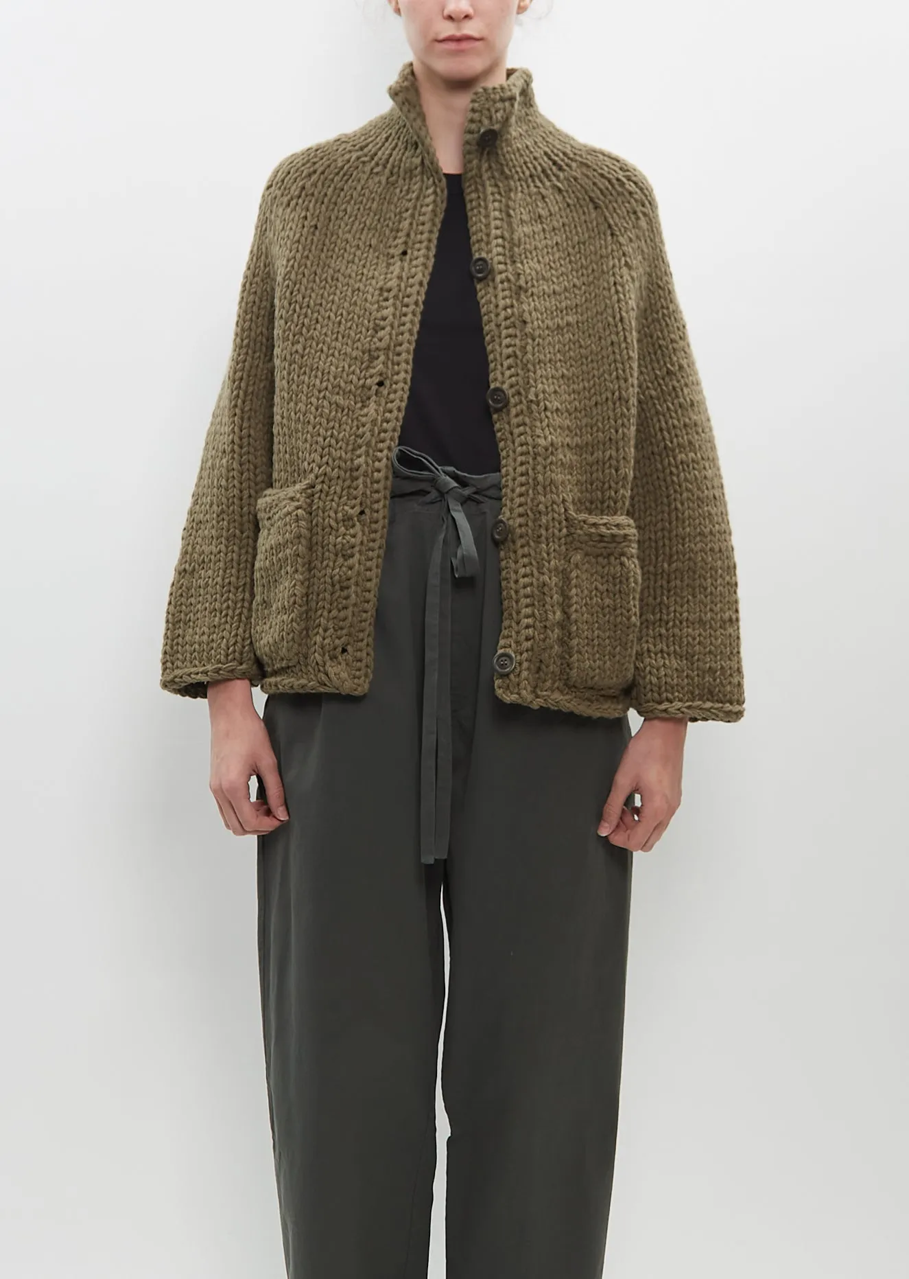 Wool Cardigan — Khaki sold by La Garconne