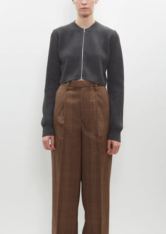 Super Fine Wool Rib Knit Zip Short Cardigan sold by La Garconne