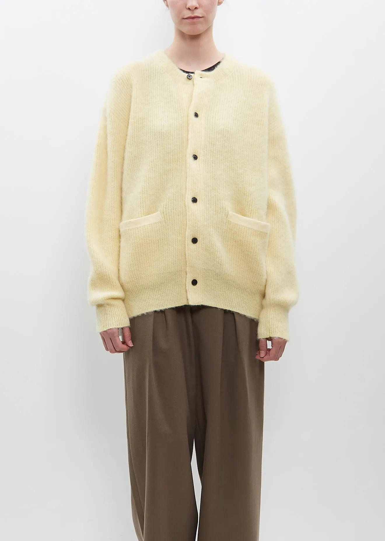 Wool and Kid Mohair Cardigan — Cream sold by La Garconne
