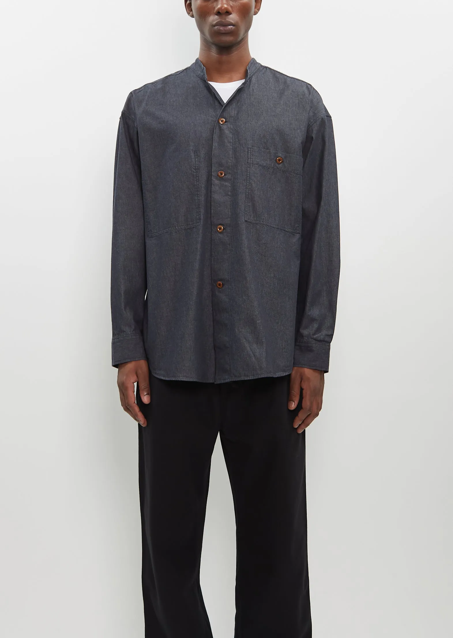 Oversized Collarless Shirt sold by La Garconne