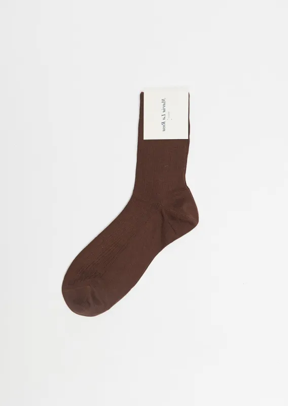 One Ribbed Socks — Dark Brown sold by La Garconne