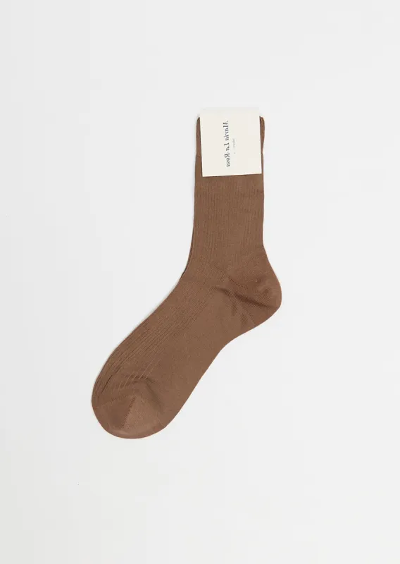 One Ribbed Socks — Brown sold by La Garconne