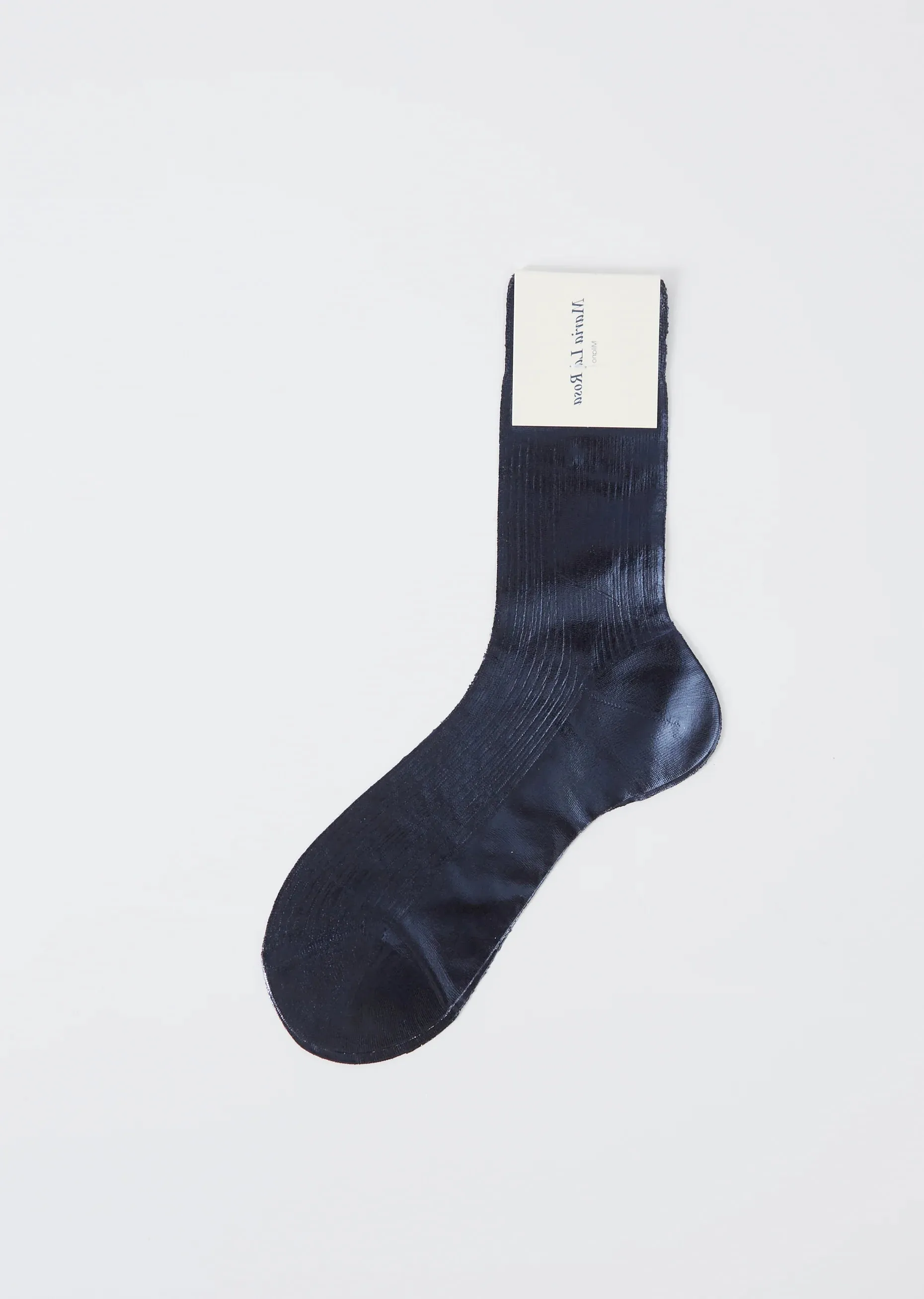 One Ribbed Laminated Socks — Navy sold by La Garconne